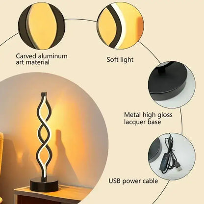 Modern LED Spiral Table Lamp | Dimmable 3-Color Light, Eye Protection for Home/Office