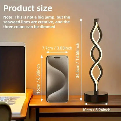 Modern LED Spiral Table Lamp | Dimmable 3-Color Light, Eye Protection for Home/Office