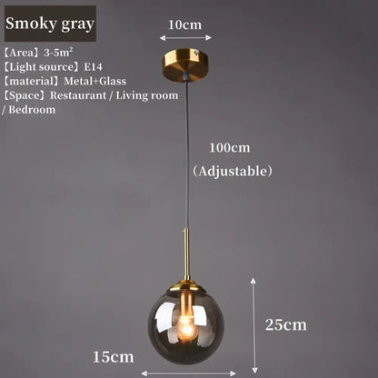Modern Luxury Metal Chandelier Nordic LED Glass Pendant Lamp with E27 Base