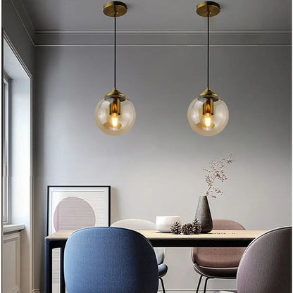 Modern Luxury Metal Chandelier Nordic LED Glass Pendant Lamp with E27 Base