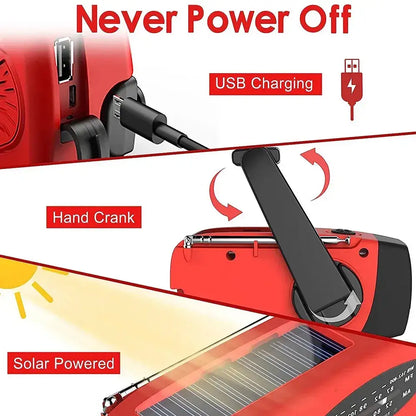 Multi-Function Emergency Solar & Hand Crank Radio | 2000mAh Power Bank & LED Flashlig
