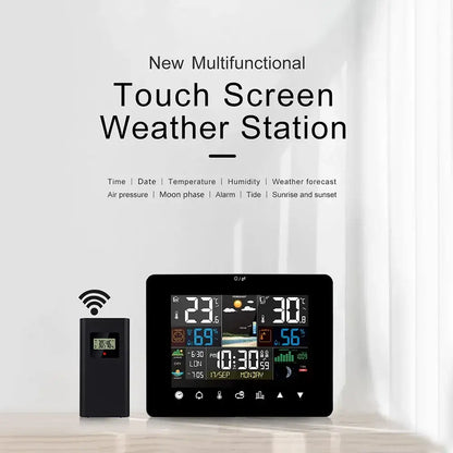 Multifunctional Weather Station Alarm Clock – Touch Screen Thermometer, Hygrometer, Wireless Sensor, Sunrise & Sunset Display