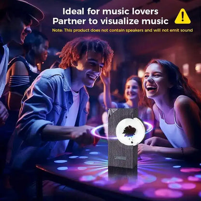 Product on a table with people around, labeled for music lovers