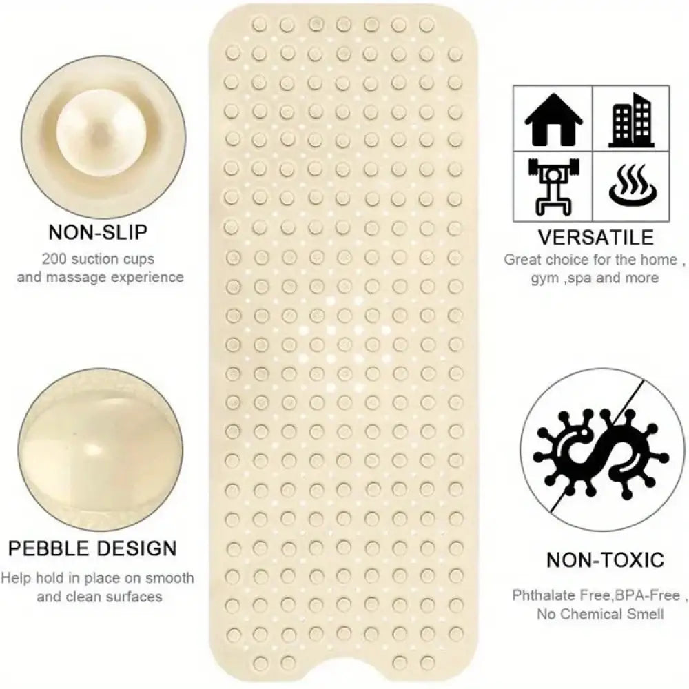 Non-Slip Shower/Bathtub Mat 200 Suction Cups Drain Holes Machine Washable