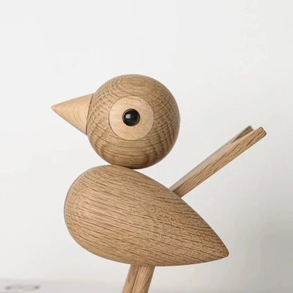 Nordic Style Oak Sparrow Figurine Wooden Dolls Lovely Nature Teak Wood Bird Figures