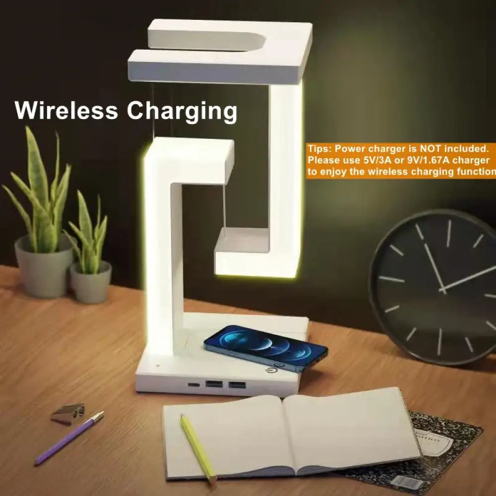 Novelty Floating LED Desk Lamp 10W Wireless Charger Dimmable Touch Control
