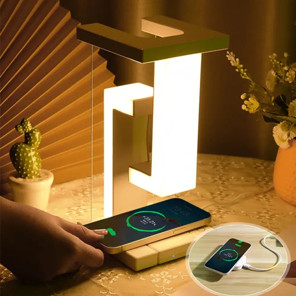 Novelty Floating LED Desk Lamp 10W Wireless Charger Dimmable Touch Control