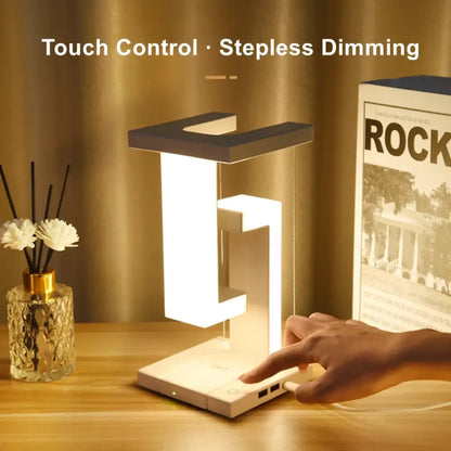 Novelty Floating LED Desk Lamp - Wireless Charger, Dimmable & Touch Control