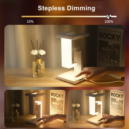 Novelty Floating LED Desk Lamp - Wireless Charger, Dimmable & Touch Control