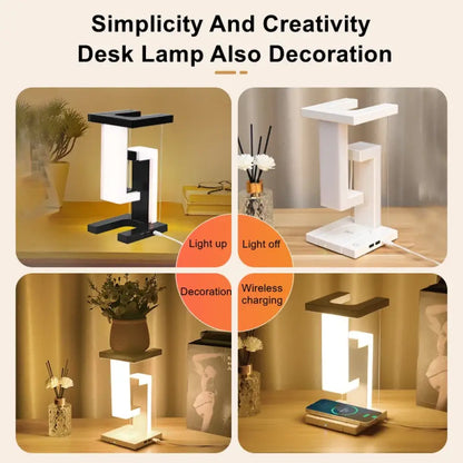 Novelty Floating LED Desk Lamp - Wireless Charger, Dimmable & Touch Control