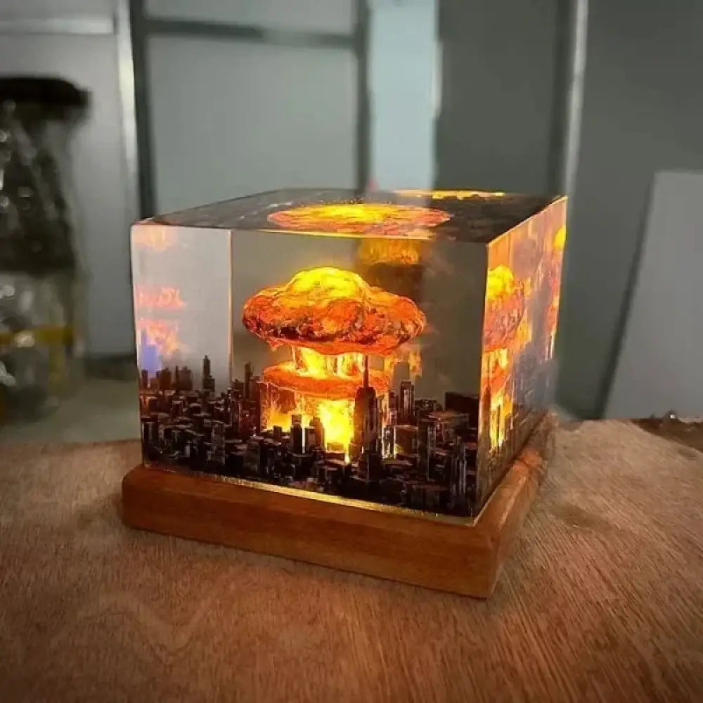Nuclear Explosion Mushroom Cloud Lamp 3D Resin Diorama Night Light Detailed Artist Gift