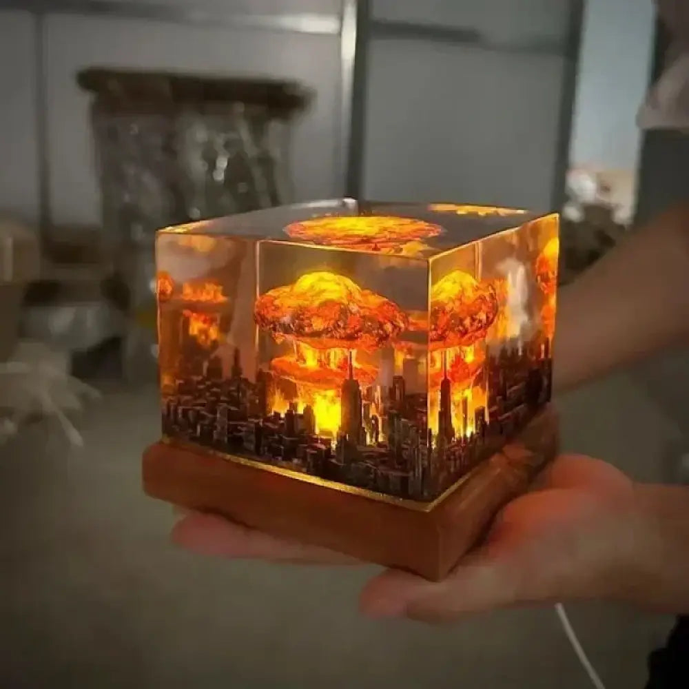 Nuclear Explosion Mushroom Cloud Lamp 3D Resin Diorama Night Light Detailed Artist Gift