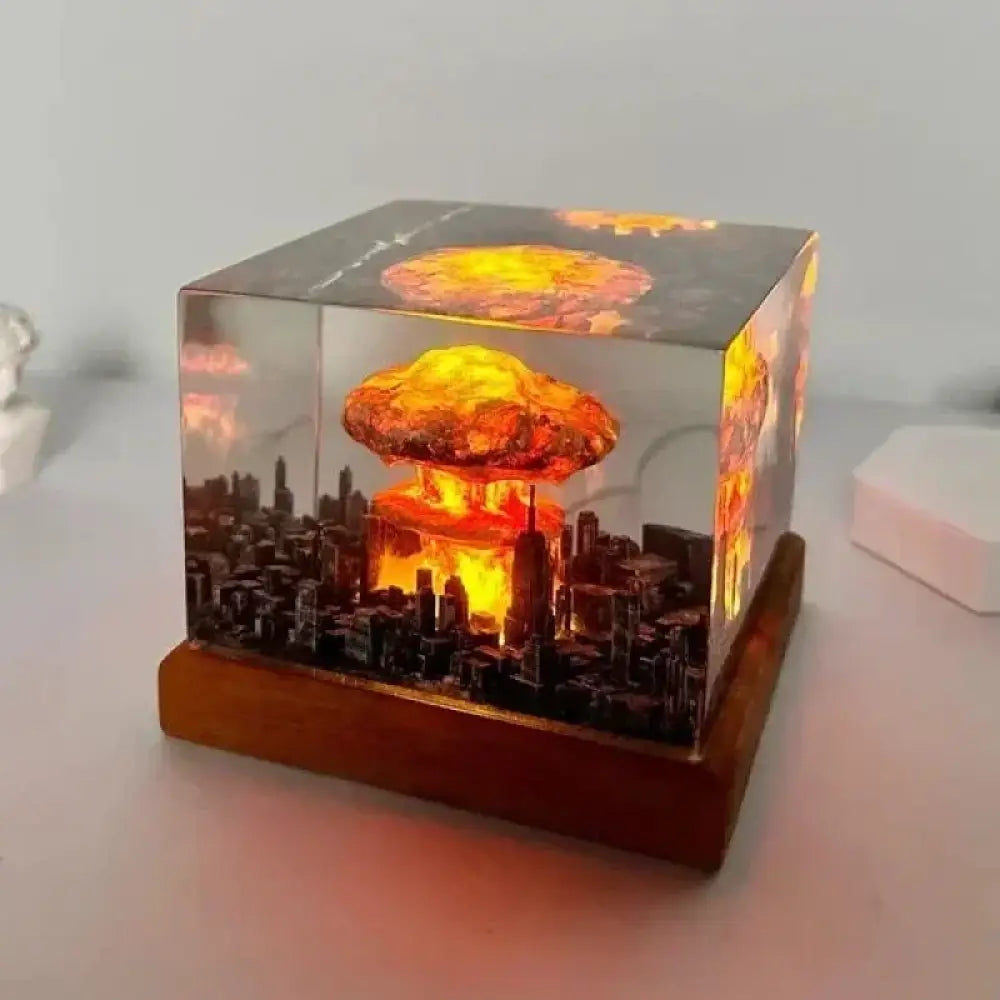 Nuclear Explosion Mushroom Cloud Lamp 3D Resin Diorama Night Light Detailed Artist Gift