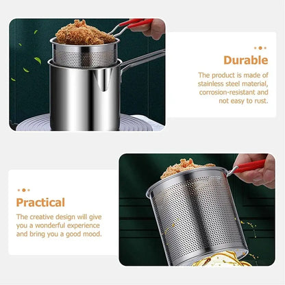 Oil-Saving Stainless Steel Fryer with Basket