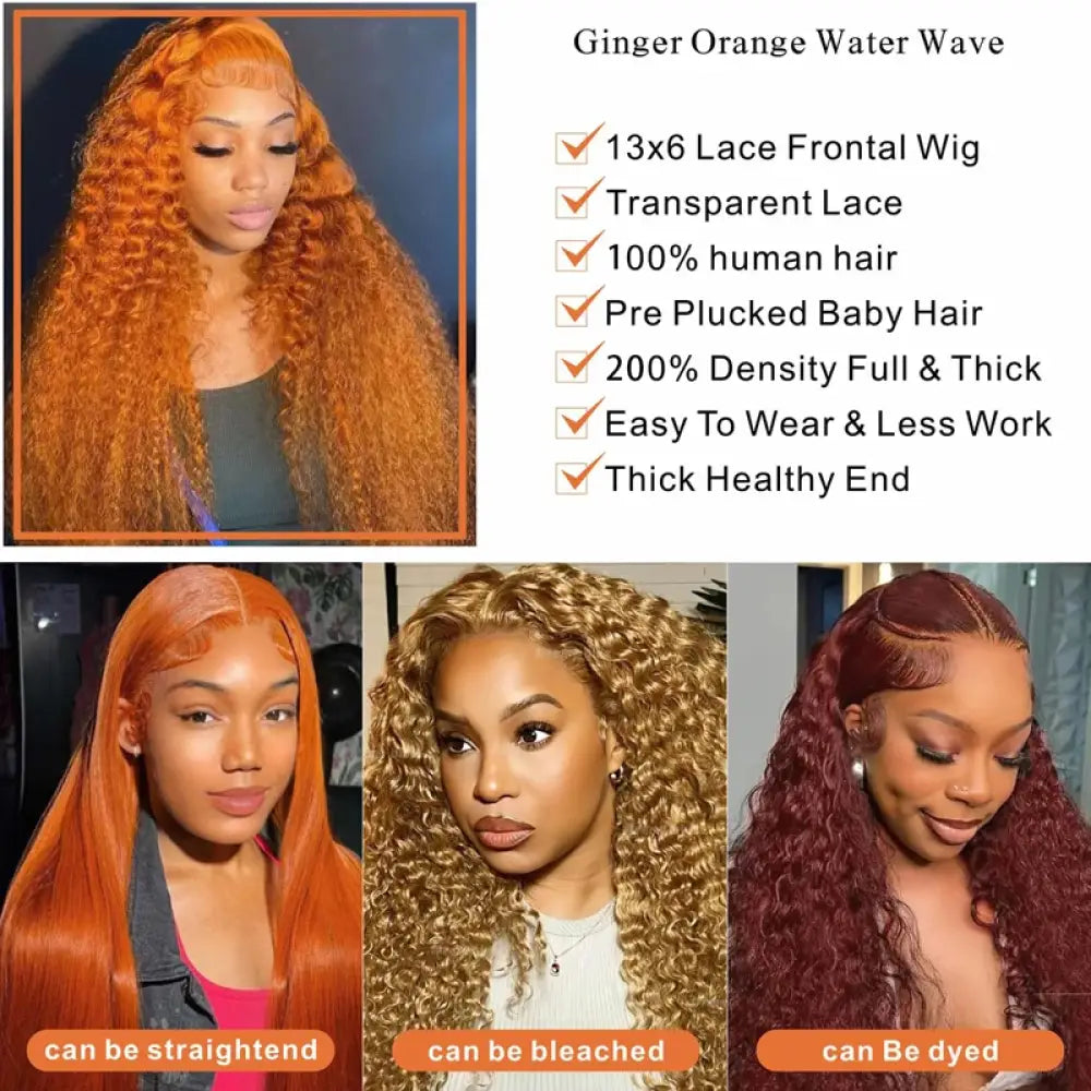 Ginger Orange Water Wave Lace Front Wig