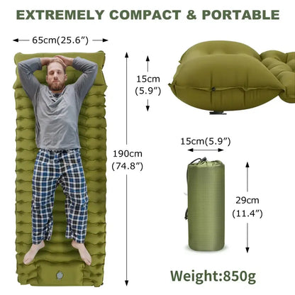 Outdoor Camping Inflatable Mattress with Built-in Pillow & Pump – Thick, Waterproof Sleeping Pad