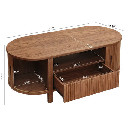 Oval Fluted Coffee Table – Mid-Century Modern, Cabinets & Storage