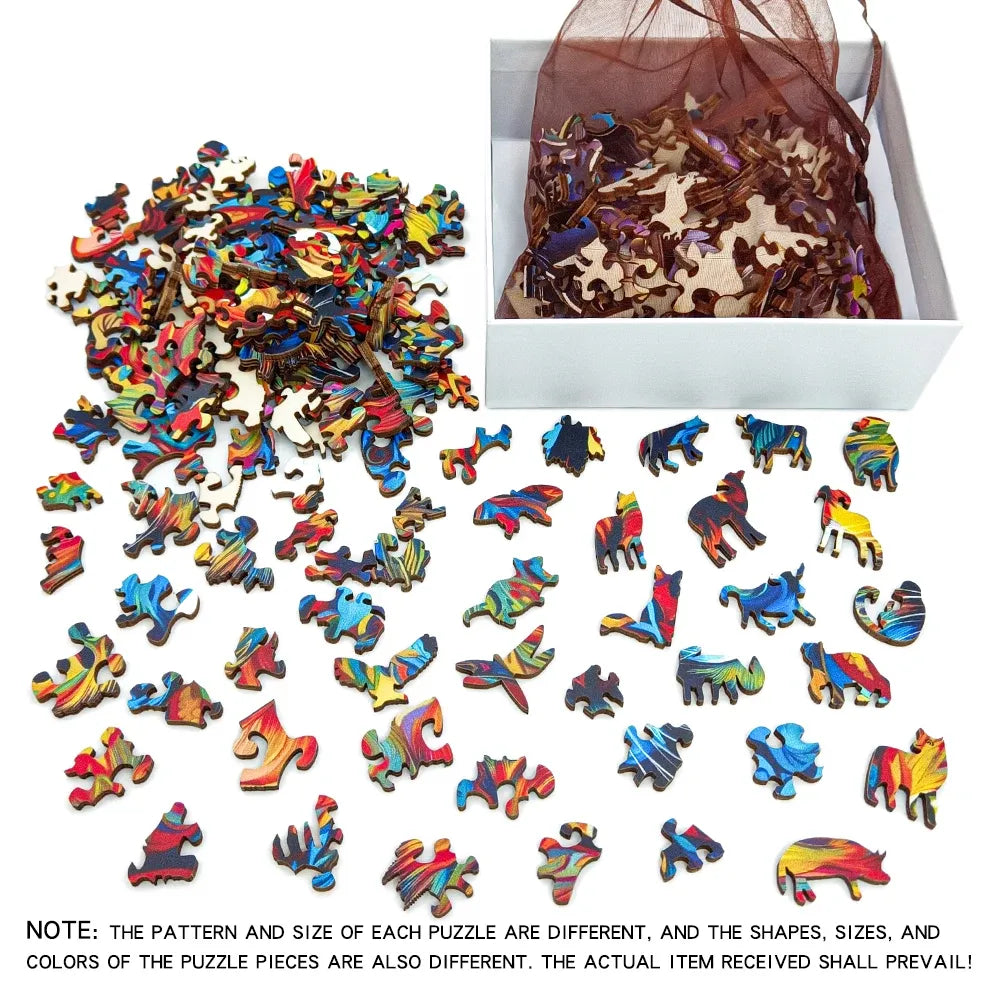 Colorful puzzle pieces with a box containing more puzzle pieces on a white background.