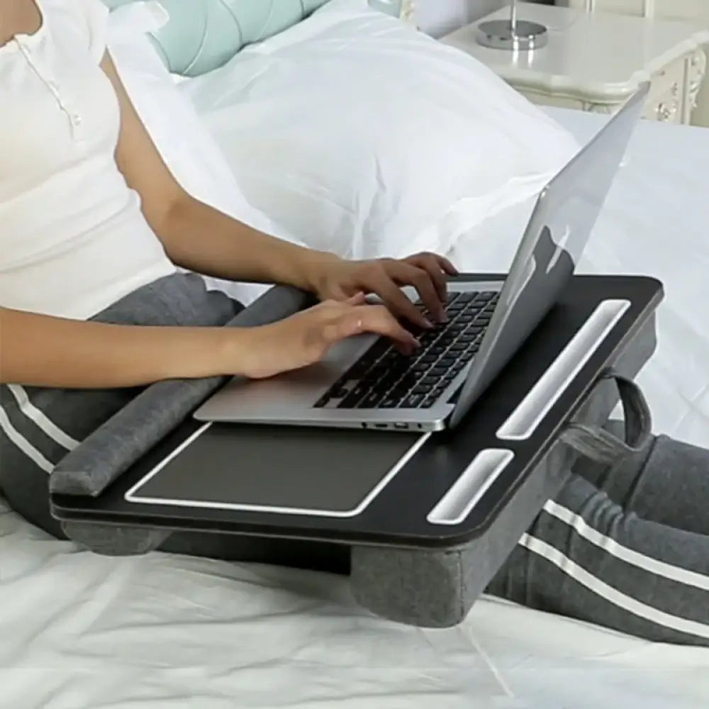 Portable Bamboo Laptop Desk Built-in Mouse Pad & Storage for Sofa & Bed