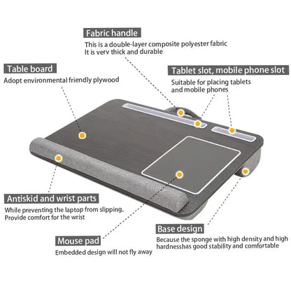 Portable Bamboo Laptop Desk Built-in Mouse Pad & Storage Sofa Bed