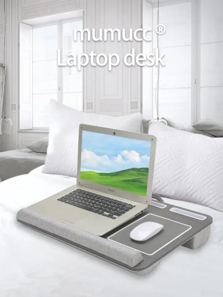 Portable Bamboo Laptop Desk Built-in Mouse Pad & Storage for Sofa & Bed