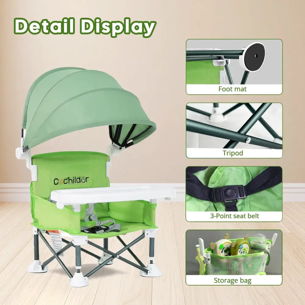 Portable Kids’ Folding Camping Chair Adjustable High Chair with Canopy
