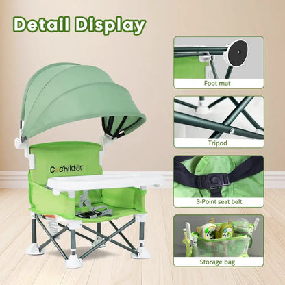 Portable Kids Folding Camping Chair Adjustable High Chair with Canopy