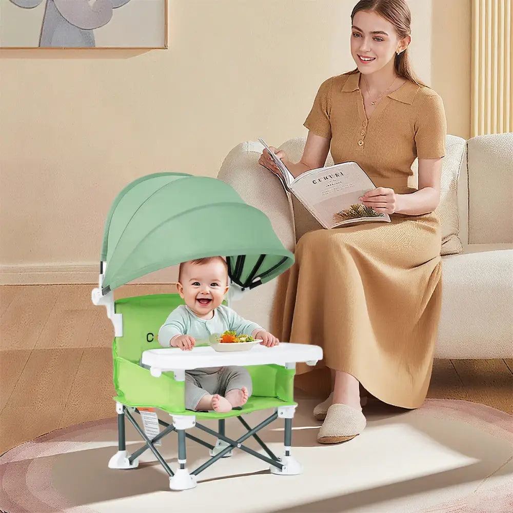 Portable Kids' Folding Camping Chair Adjustable High Chair with Canopy