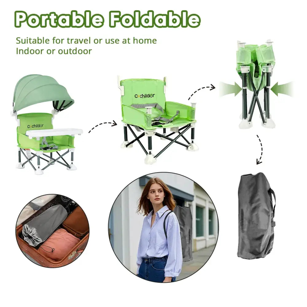Portable Kids’ Folding Camping Chair Adjustable High Chair with Canopy