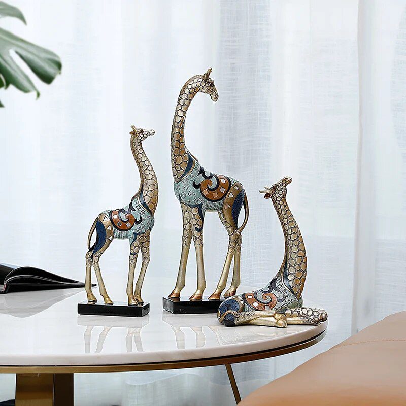 Resin LUCKY Giraffe Elk Figurine Statue Home Living Room Decor Crafts Sculpture