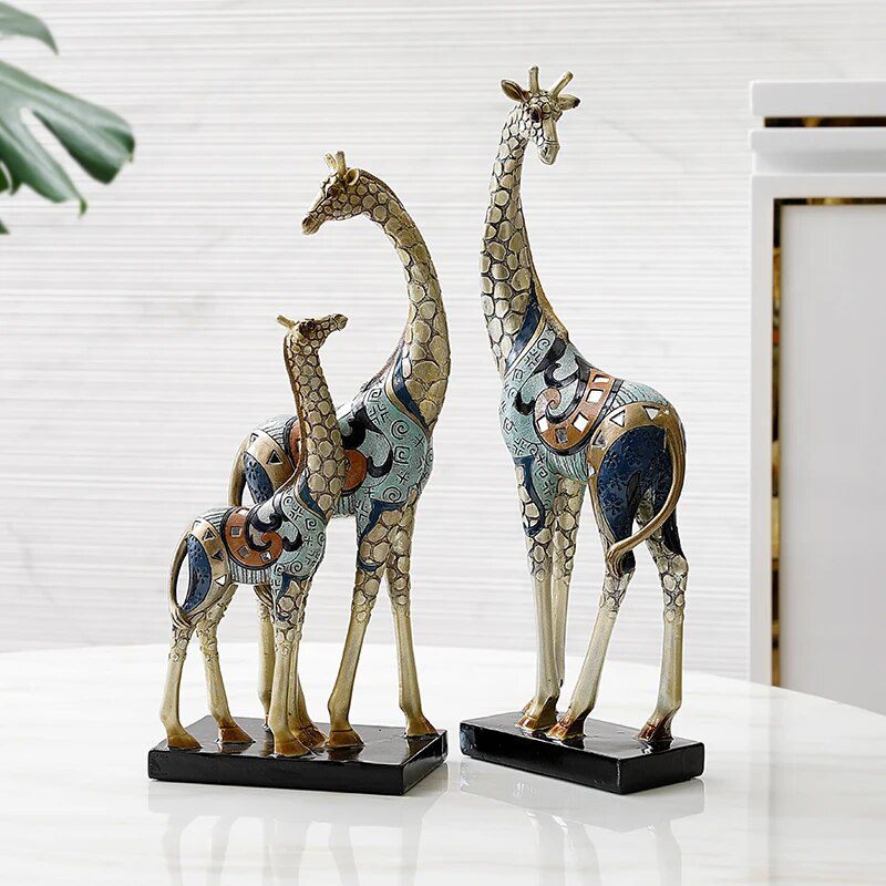 Resin LUCKY Giraffe Elk Figurine Statue Home Living Room Decor Crafts Sculpture