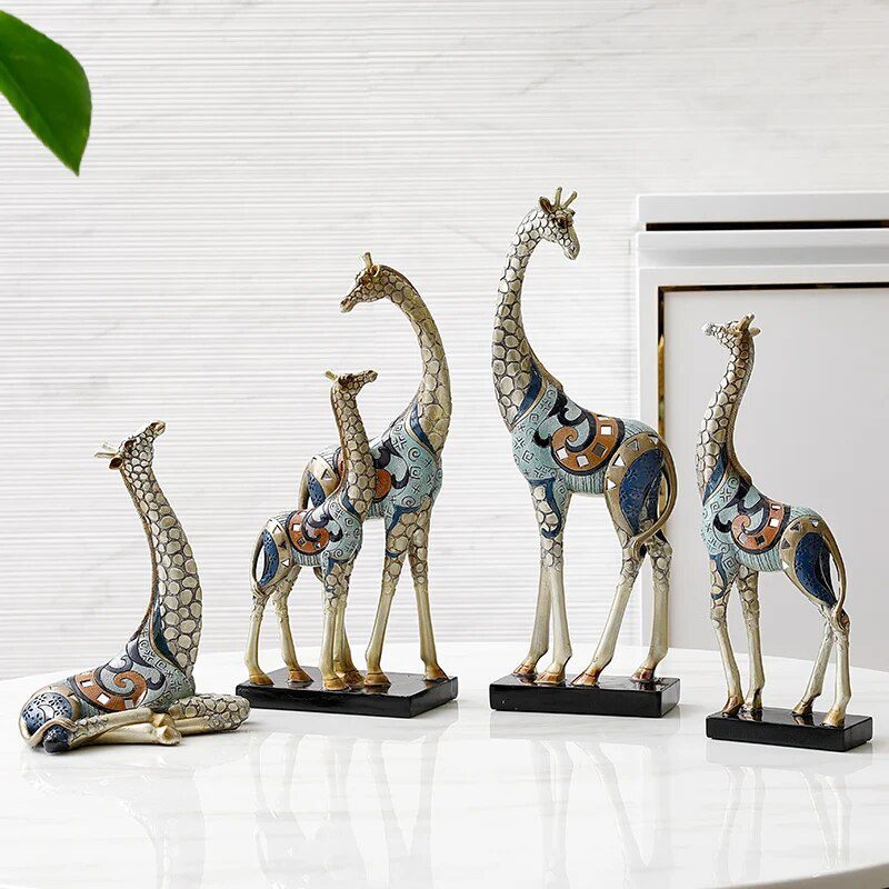 Resin LUCKY Giraffe Elk Figurine Statue Home Living Room Decor Crafts Sculpture