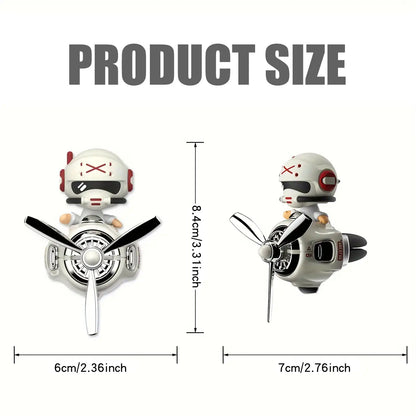 Measurement chart of a robot toy with propellers, showing dimensions on a white background.