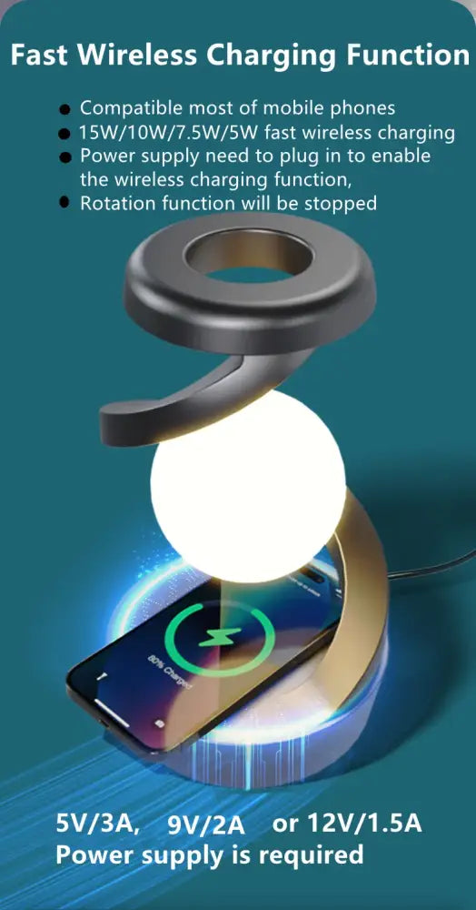 Rotating Floating Lamp with 15W Wireless Charger & RGB Atmosphere Light