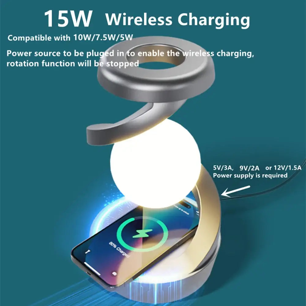 Rotating Floating Lamp with 15W Wireless Charger & RGB Atmosphere Light