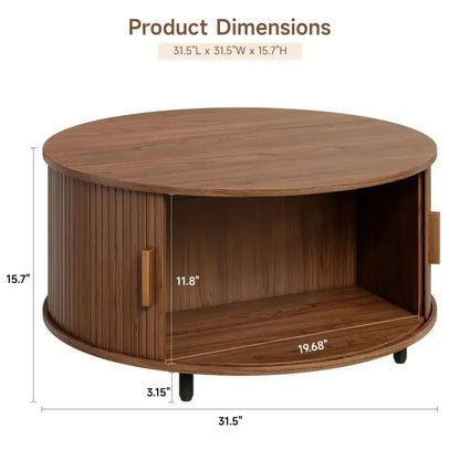 Round Fluted Coffee Table 360° Curved Sliding Door & Hidden Storage - Ninjanew