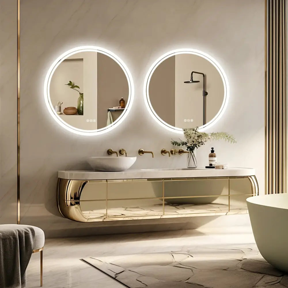 Round LED Backlit Bathroom Mirror Anti-Fog Dimmable Smart Wall Mirror