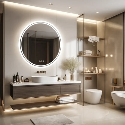 Round LED Backlit Bathroom Mirror Anti-Fog Dimmable Smart Wall Mirror