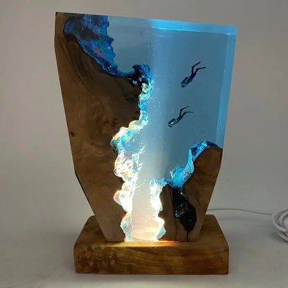 Seabed World Diving Cave Resin Table Light Creative Art USB Night Light