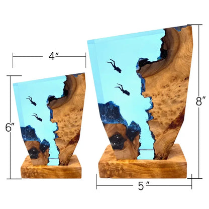 Seabed World Diving Cave Resin Table Light Creative Art USB Night Light