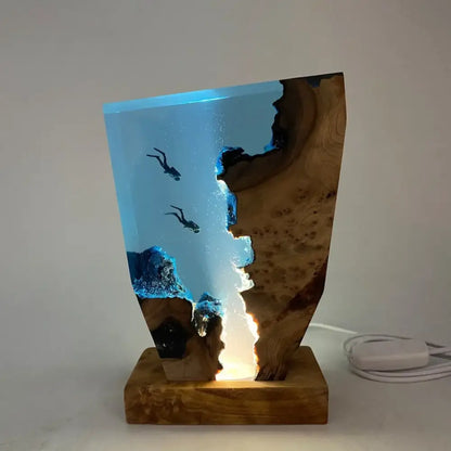 Seabed World Diving Cave Resin Table Light Creative Art USB Night Light