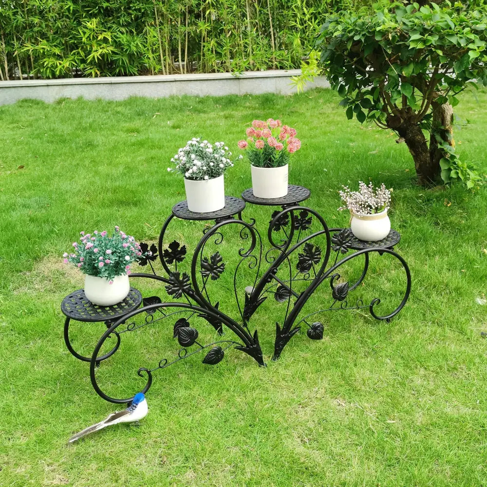 Set of 2 Metal Plant Stands 4-Tier Rustproof Flower Display Rack for Indoor