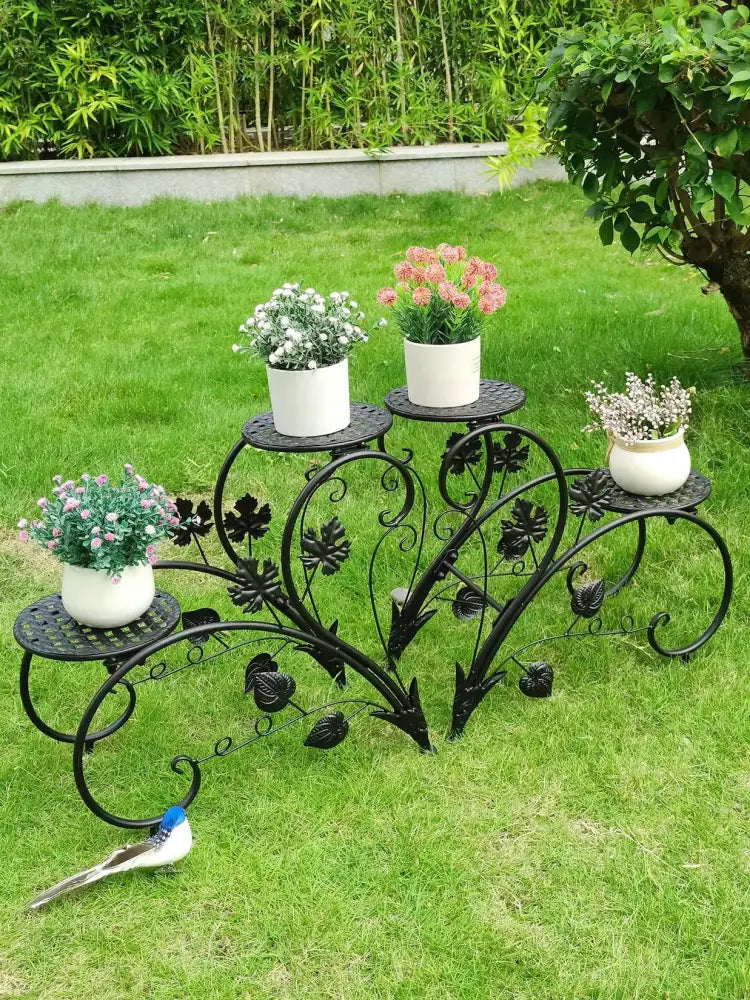 Set of 2 Metal Plant Stands 4-Tier Rustproof Flower Display Rack for Indoor