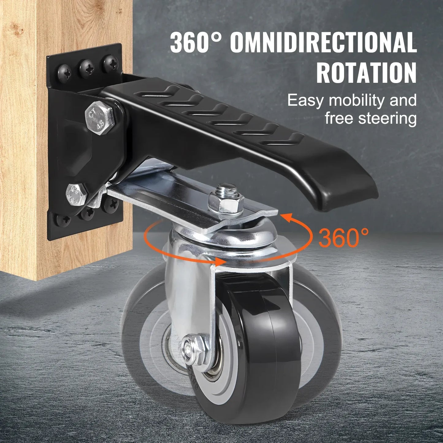 Set of 4 Heavy-Duty 2.5" Workbench Caster Wheels – Side-Mounted Retractable Stepdown Wheels,