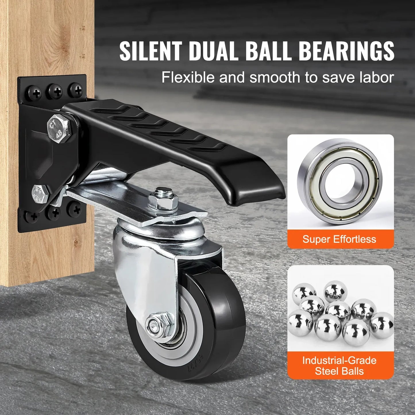 Set of 4 Heavy-Duty 2.5" Workbench Caster Wheels – Side-Mounted Retractable Stepdown Wheels,