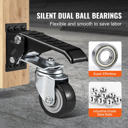 Set of 4 Heavy-Duty 2.5" Workbench Caster Wheels – Side-Mounted Retractable Stepdown Wheels,
