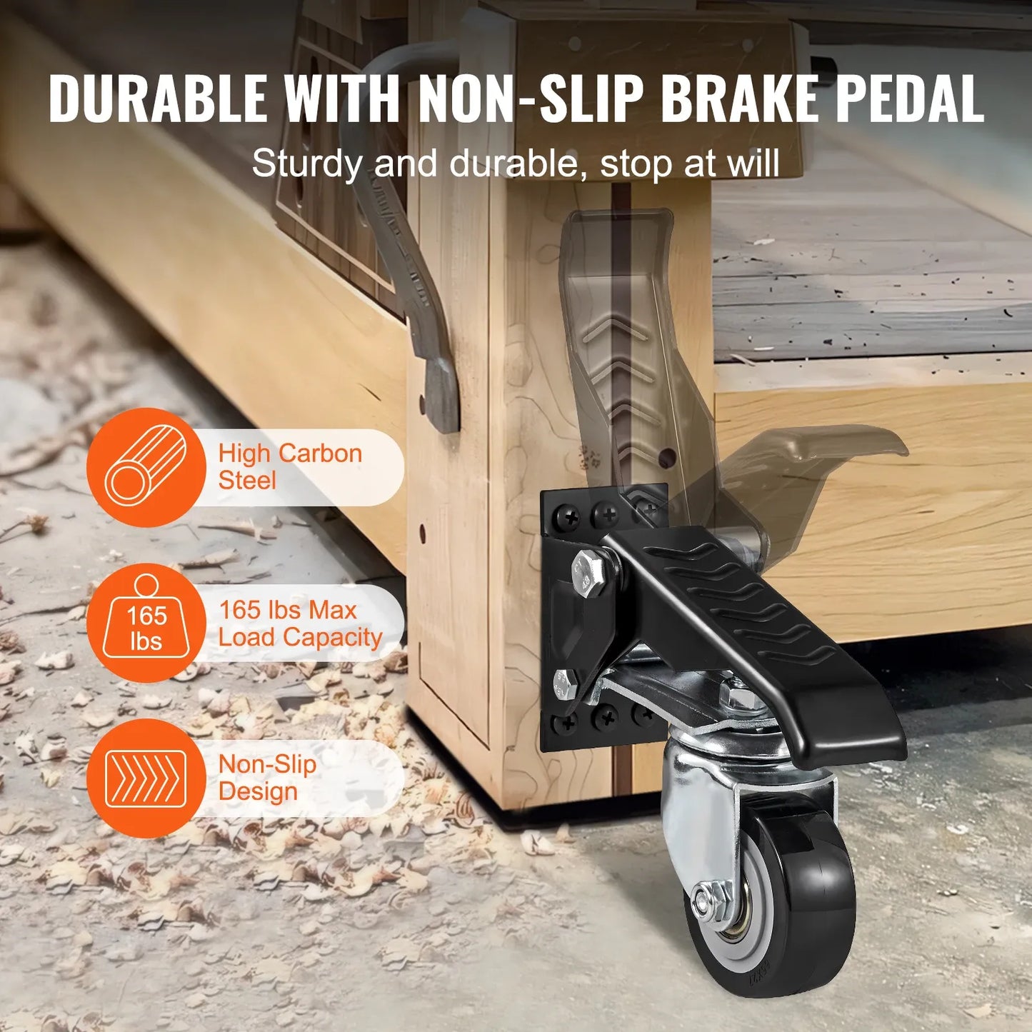 Set of 4 Heavy-Duty 2.5" Workbench Caster Wheels – Side-Mounted Retractable Stepdown Wheels,