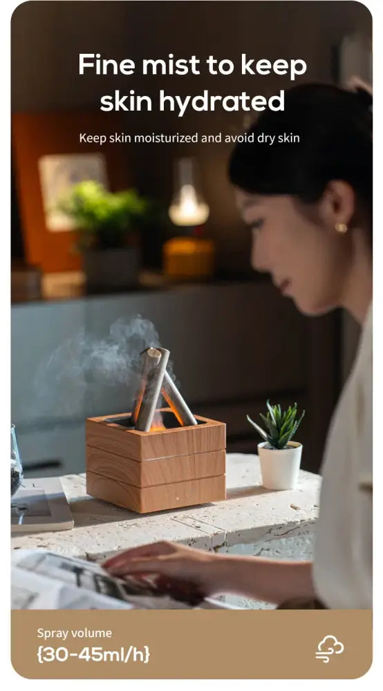 Simulated Flame Bonfire Aroma Diffuser Ultrasonic Cool Mist Humidifier 280ml LED Lamp