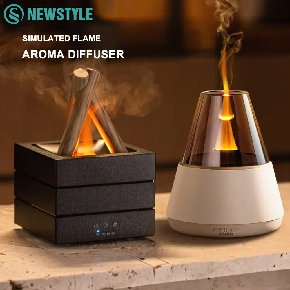 Simulated Flame Bonfire Aroma Diffuser Ultrasonic Cool Mist Humidifier 280ml LED Lamp