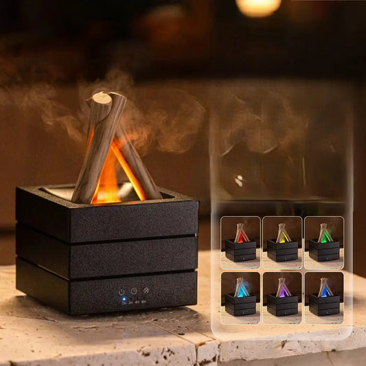 Simulated Flame Bonfire Aroma Diffuser Ultrasonic Cool Mist Humidifier 280ml LED Lamp